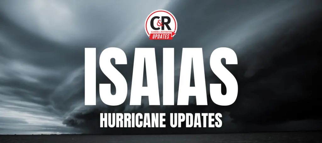 Hurricane Isaias updates from C&R Magazine with dark storm clouds over the ocean